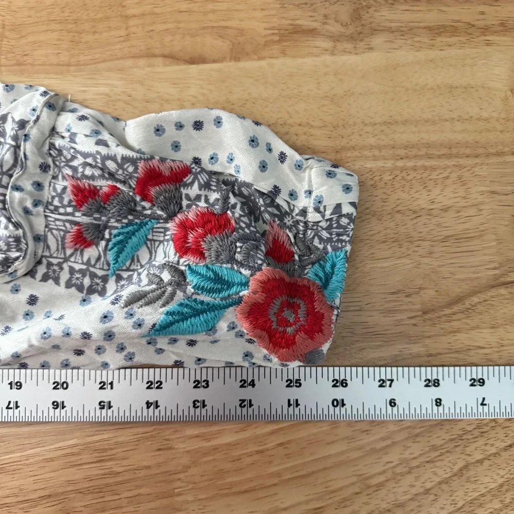 Johnny Was Mazey Embroidered Floral Ankle Jogger Pants Women's‎ Small Cream Blue